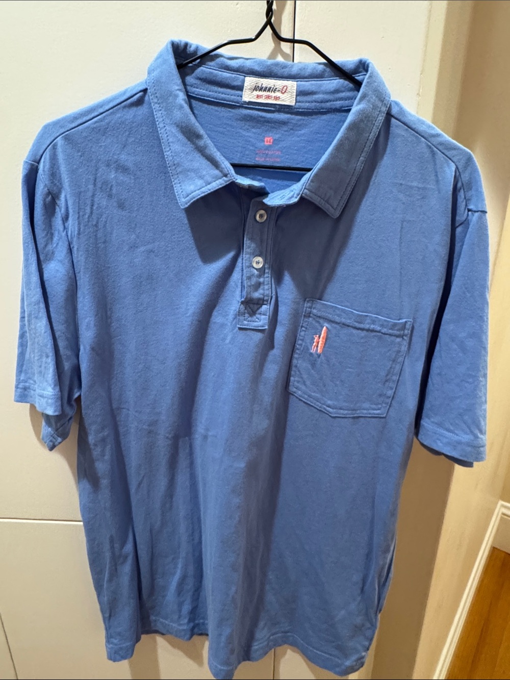 johnnie-O Classic Short-Sleeve Polo in Dusty Blue with Chest Pocket